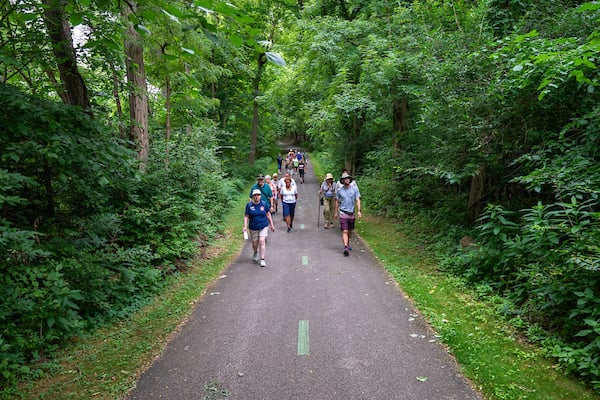 Photo of group of people walking along trail