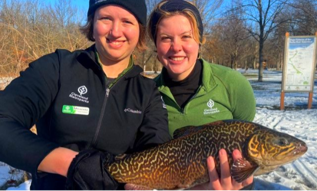 Photo of staff members holding fish
