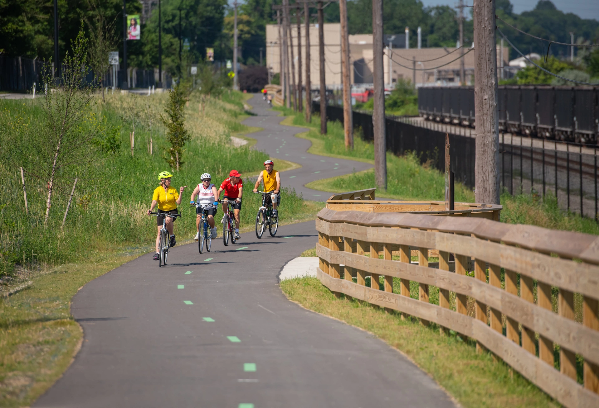 Bikers on bikes in Whiskey Island Trail
