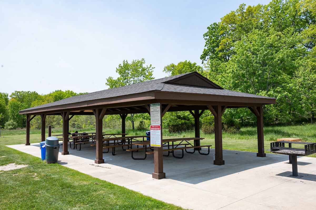 A picnic pavilion with tables