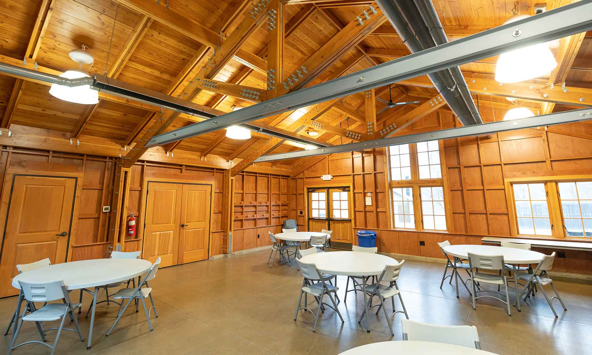 Inside of the shelter with tables
