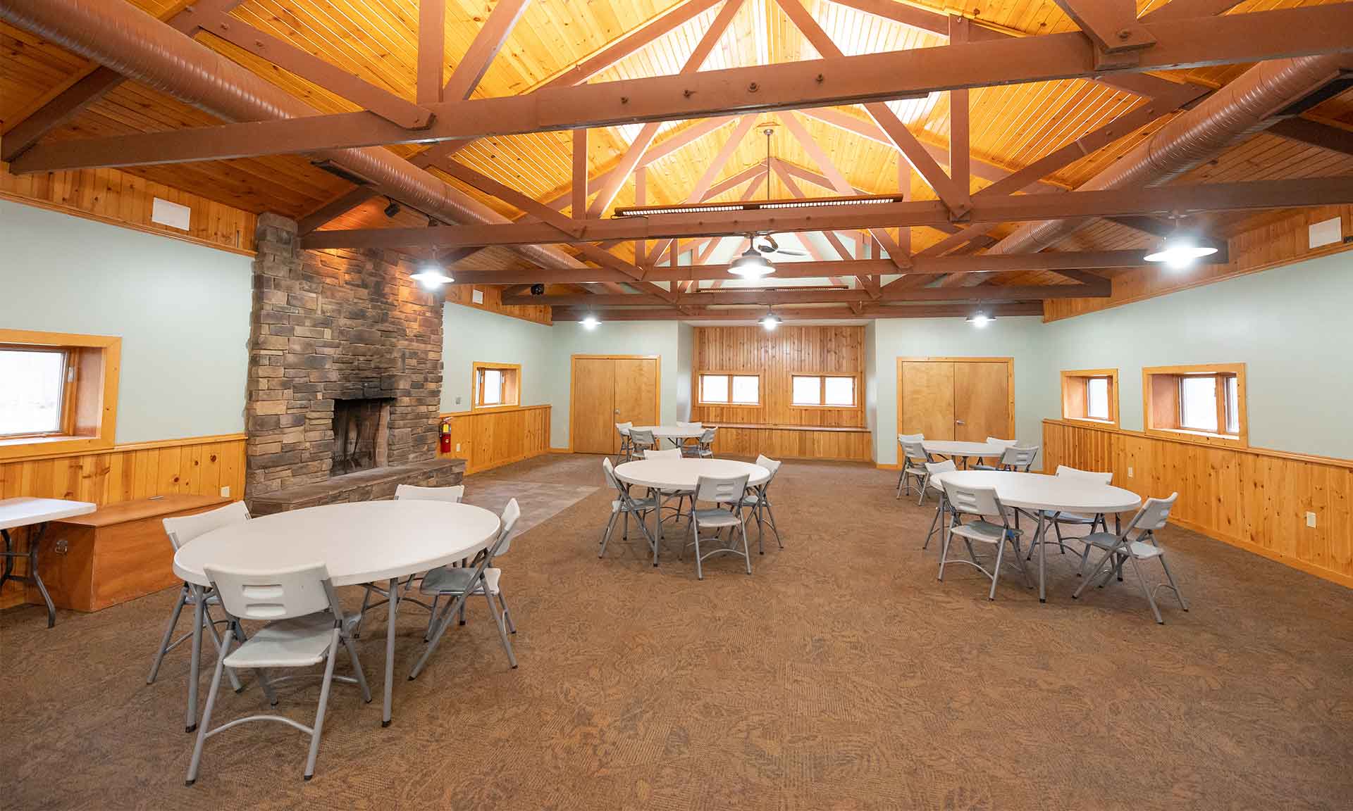 Event space with tables and chairs