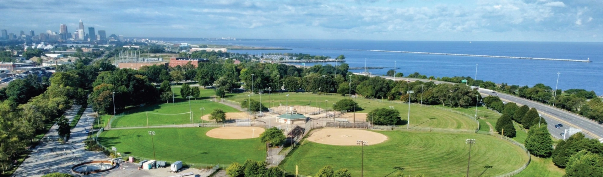 Aerial perspective view of Gordon Park looking northwest towards Lake Erie