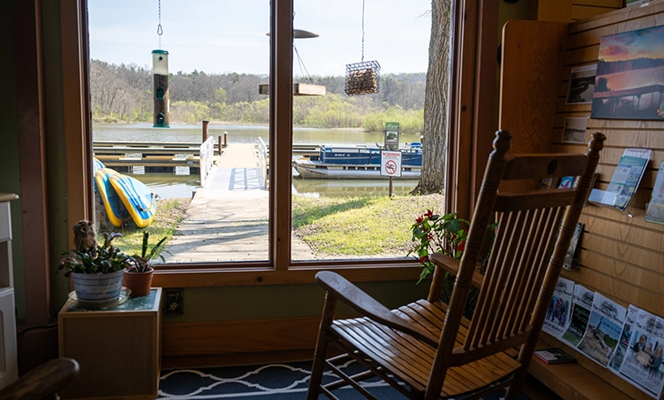 birdwatching window at Hinckley Lake Boathouse
